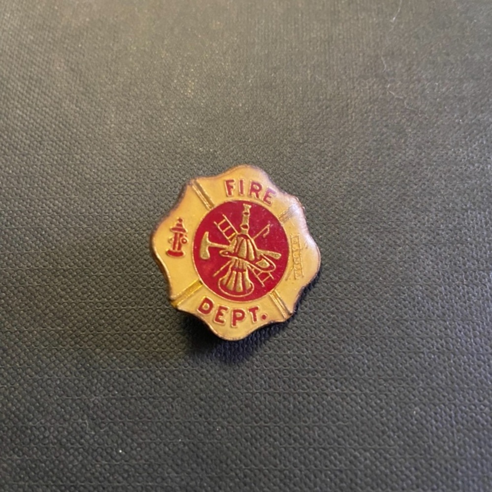 Vintage Gold and Red Fire Dept. department Badge pin brooch first responder